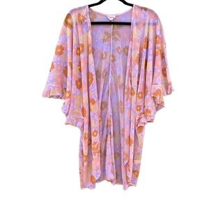 Peach Love Floral Ruffle Sleeve Open Front Kimono Shaw Sz S